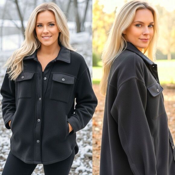 Heimish Jackets & Blazers - Black Brushed Knit Oversized Button Down Shacket Shirt Jacket NWT Heimish